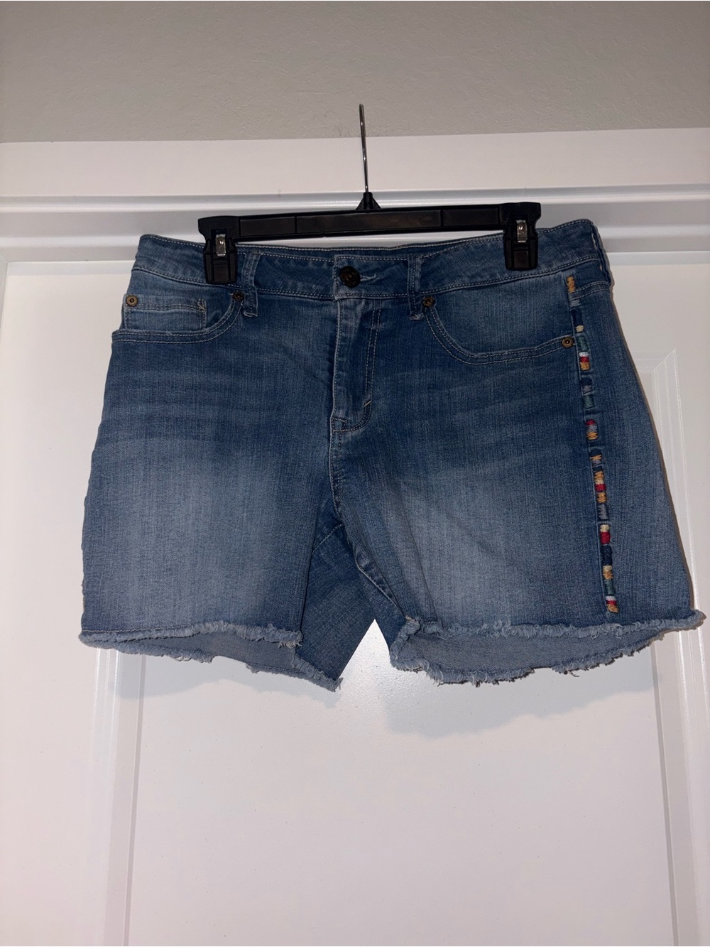 Seven7 Blue Denim Jean Shorts with Colorful Side Bead Accent
